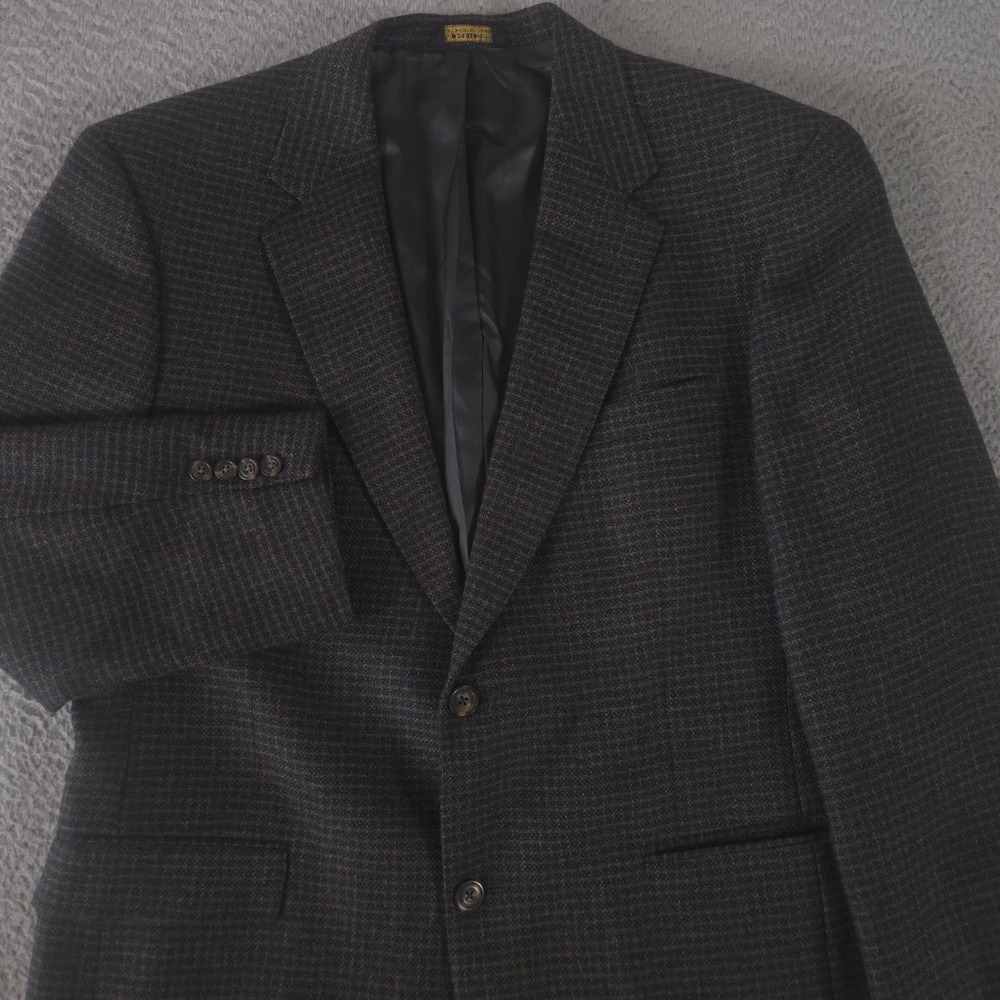 VINTAGE‎ Austin Reed Blazer Mens 42R Gray Micro Check Pure New Wool 2-Button 90s